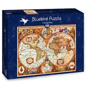Bluebird Puzzle (70329) - Aimee Stewart: "Vintage Map" - 1000 brikker puslespil