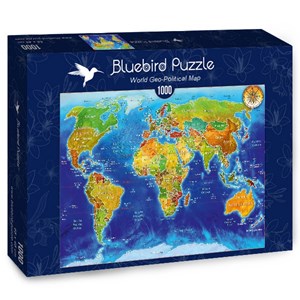 Bluebird Puzzle (70337) - Adrian Chesterman: "World Geo-Political Map" - 1000 brikker puslespil