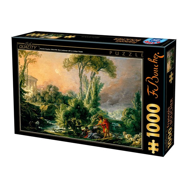 D-Toys (74980) - François Boucher: "River Landscape with an Antique Temple" - 1000 brikker puslespil