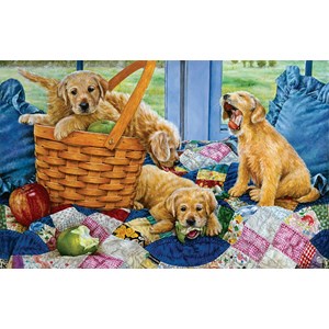 SunsOut (44301) - Susan Brabeau: "Puppies in a Basket" - 550 brikker puslespil