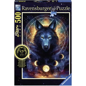 Ravensburger (13970) - "Glowing Wolf" - 500 brikker puslespil