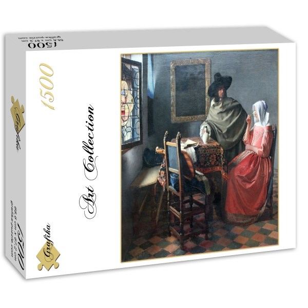 Grafika (00148) - Johannes Vermeer: "The Glass of Wine, 1658-1660" - 1500 brikker puslespil