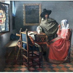 Grafika (00148) - Johannes Vermeer: "The Glass of Wine, 1658-1660" - 1500 brikker puslespil