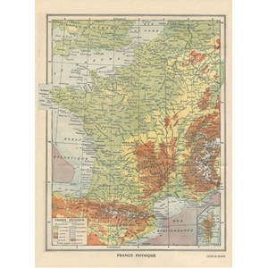 Grafika (01225) - "Map of France, Larousse, 1925" - 2000 brikker puslespil