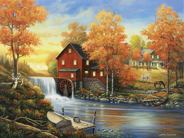 SunsOut (62118) - John Zaccheo: "Sunset at the Old Mill" - 300 brikker puslespil