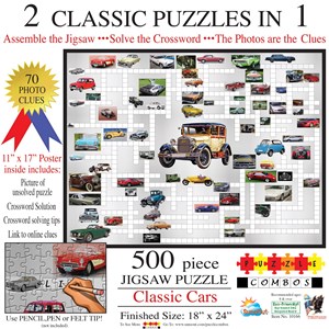 SunsOut (10166) - Irv Brechner: "Puzzle Combo, Classic Cars" - 500 brikker puslespil