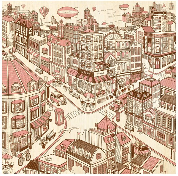 Pintoo (h1788) - "Happiness Town" - 1600 brikker puslespil