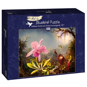 Bluebird Puzzle (60097) - Martin Johnson Heade: "Cattleya Orchid and Three Hummingbirds, 1871" - 1000 brikker puslespil