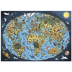 Dino (53281) - "Illustrated World Map" - 1000 brikker puslespil