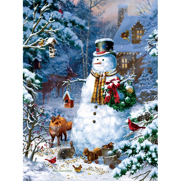 SunsOut (59796) - Liz Goodrick-Dillon: "Winter Cabin Snowman" - 1000 brikker puslespil