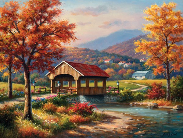 SunsOut (36610) - Sung Kim: "Covered Bridge in Fall" - 500 brikker puslespil
