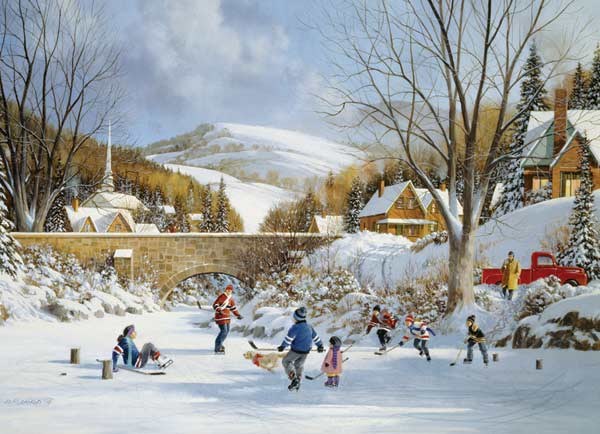 Cobble Hill (80059) - "Hockey on Frozen Lake" - 1000 brikker puslespil