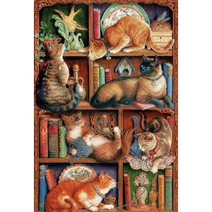 Cobble Hill (50710) - Janet Kruskamp: "Feline Bookcase" - 2000 brikker puslespil