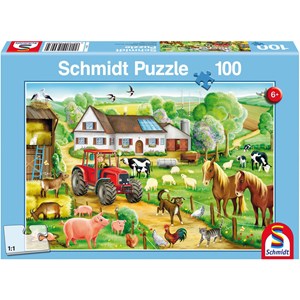 Schmidt Spiele (56003) - "Merry Farmyard" - 100 brikker puslespil