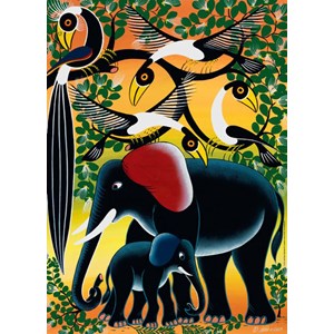 Heye (29458) - Edward Tingatinga: "Elephant Family" - 1000 brikker puslespil