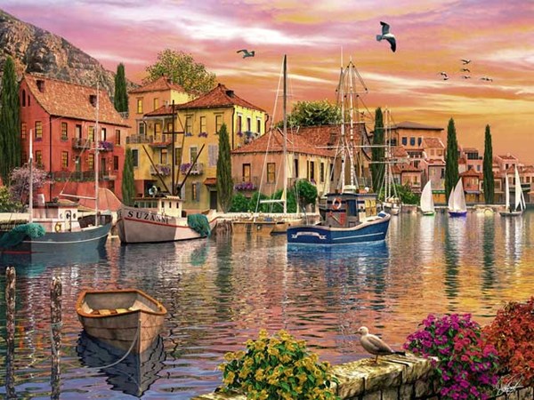 Ravensburger (16280) - Dominic Davison: "Mediterranean Harbor" - 1500 brikker puslespil