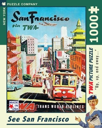 New York Puzzle Co (AA701) - David Klein: "See San Francisco, TWA Travel Posters" - 1000 brikker puslespil
