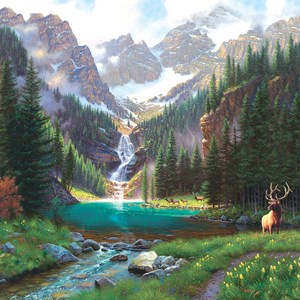 SunsOut (52982) - Mark Keathley: "Elk at the Waterfall" - 1000 brikker puslespil