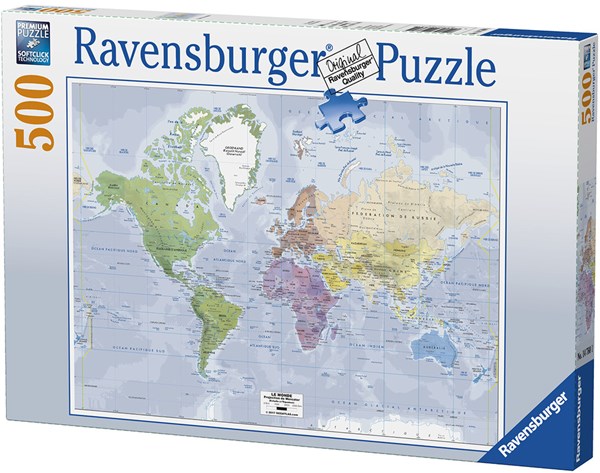 Ravensburger (14760) - "Map of the World (in French)" - 500 brikker puslespil
