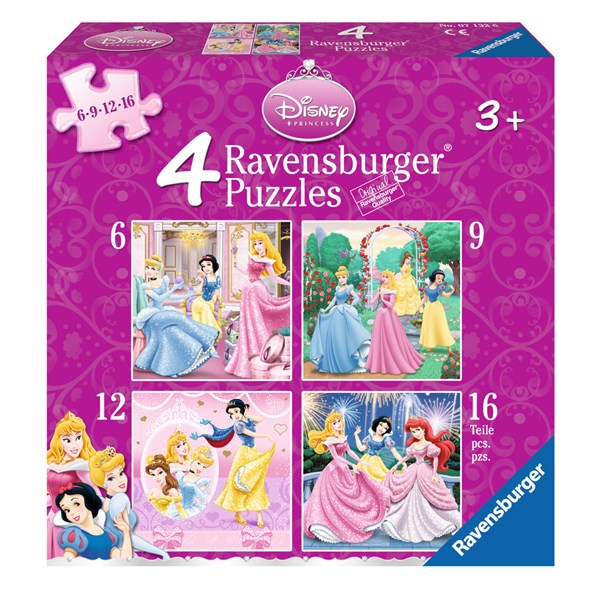 Ravensburger (07132) - "Disney Princess" - 6 9 12 16 brikker puslespil